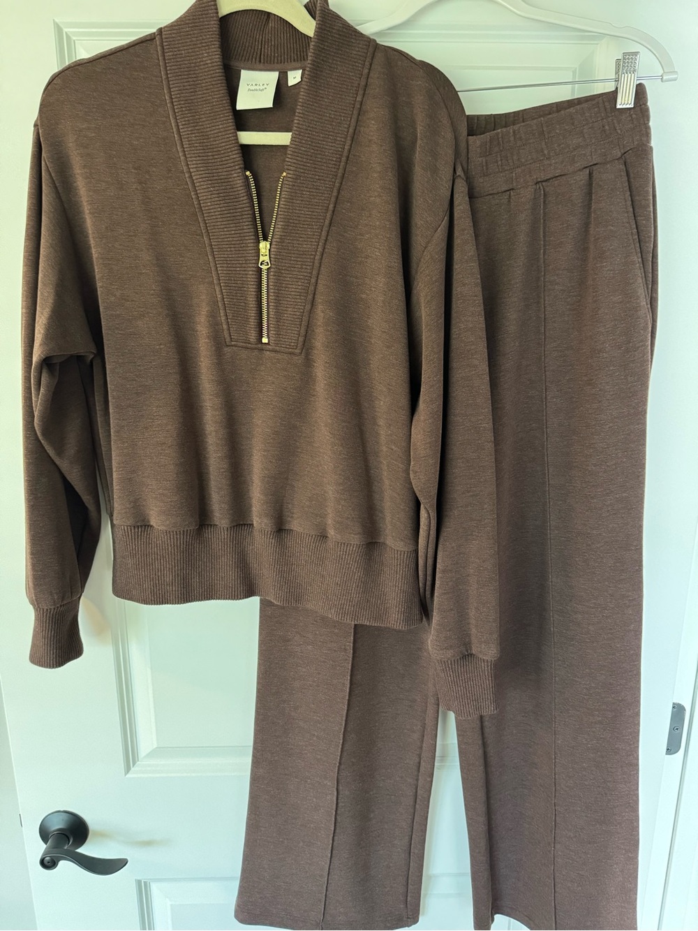 Varley Brown Davidson Knit Sweatshirt & Wide Leg Pant Set